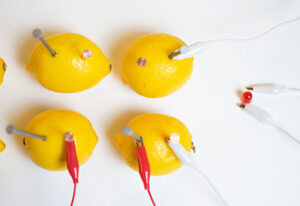 Lemons wired together as a battery