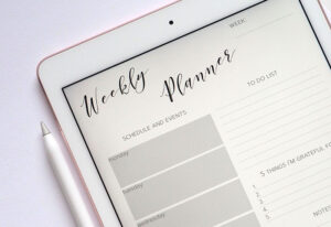 Student weekly planner on tablet