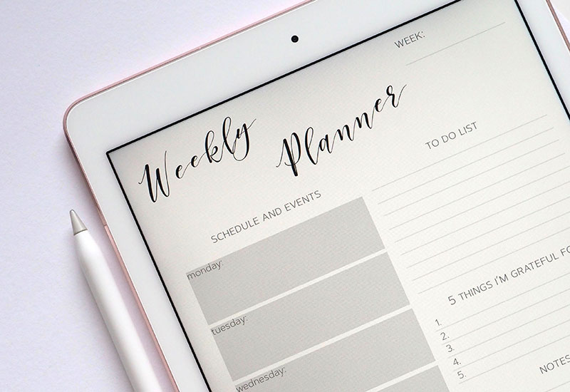 Student weekly planner on tablet