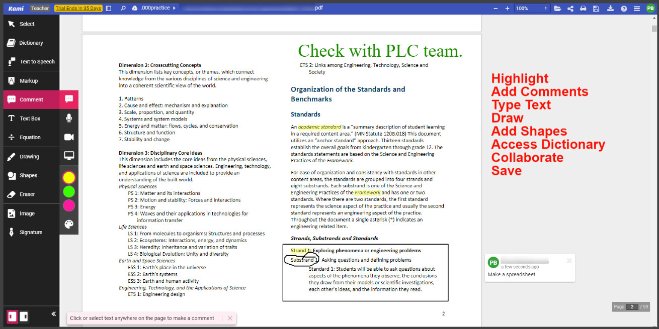 Marking up and annotating PDFs in Kami
