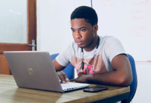 Student using laptop to study