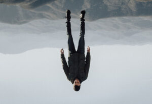 person floating upside down