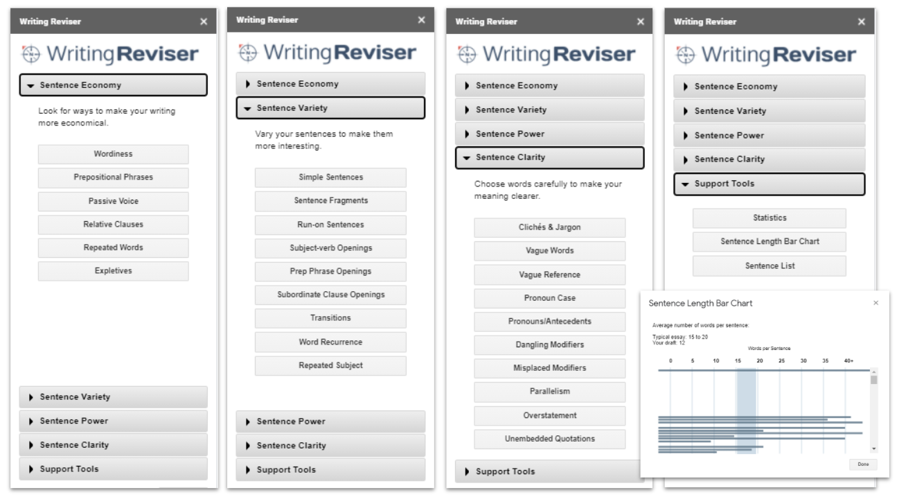Example of using SAS Writing Reviser to analyze writing for sentence variety, sentence clarity, and more