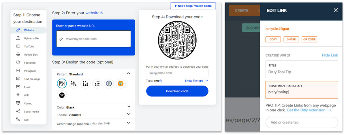 Creating Bitly links and QR codes