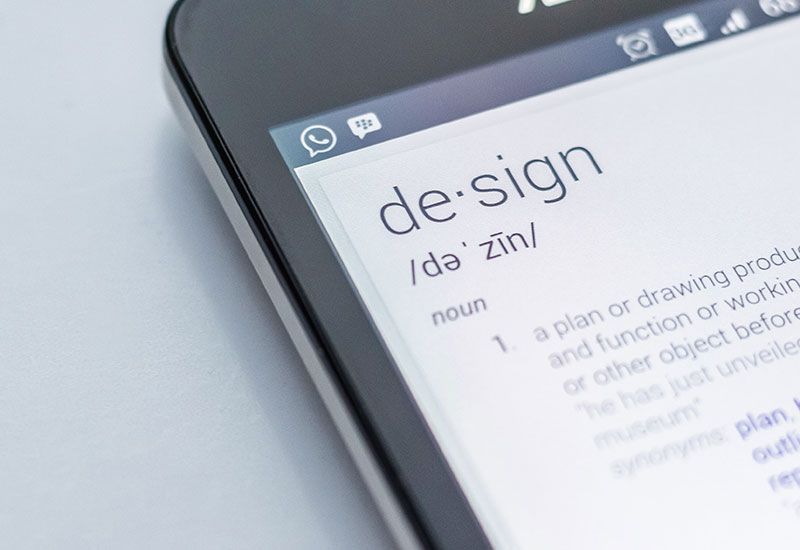 Tablet showing definition of the word design