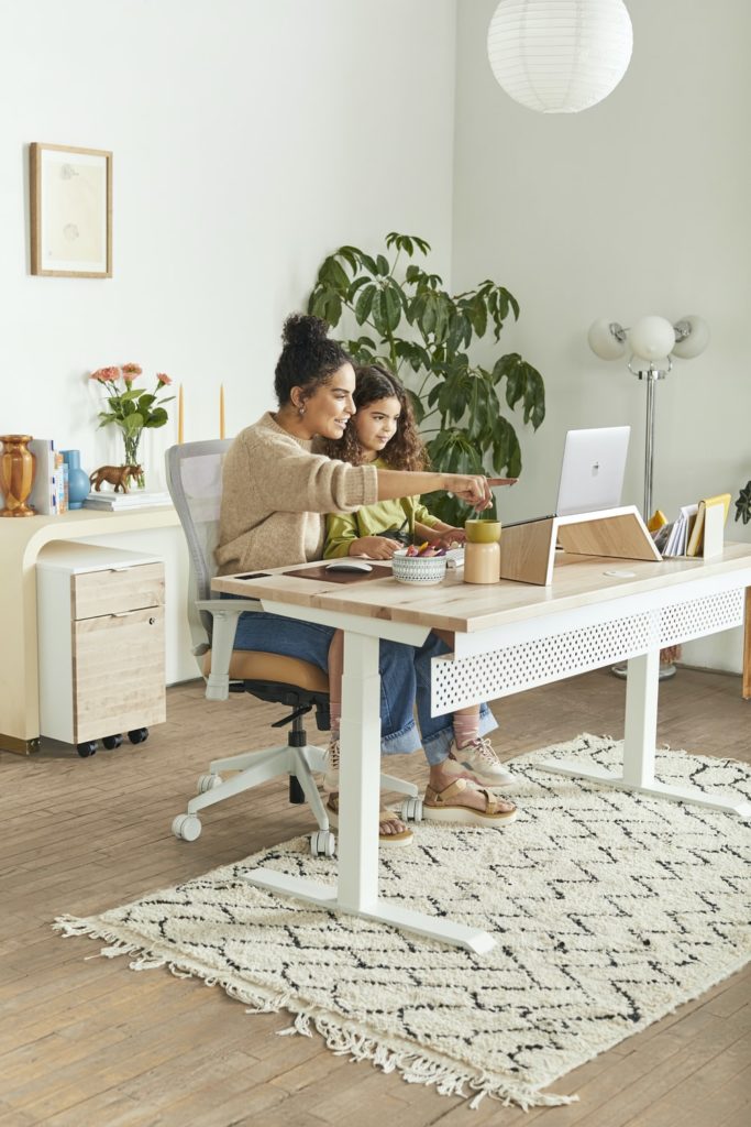 Mother and daughter looking at a computer