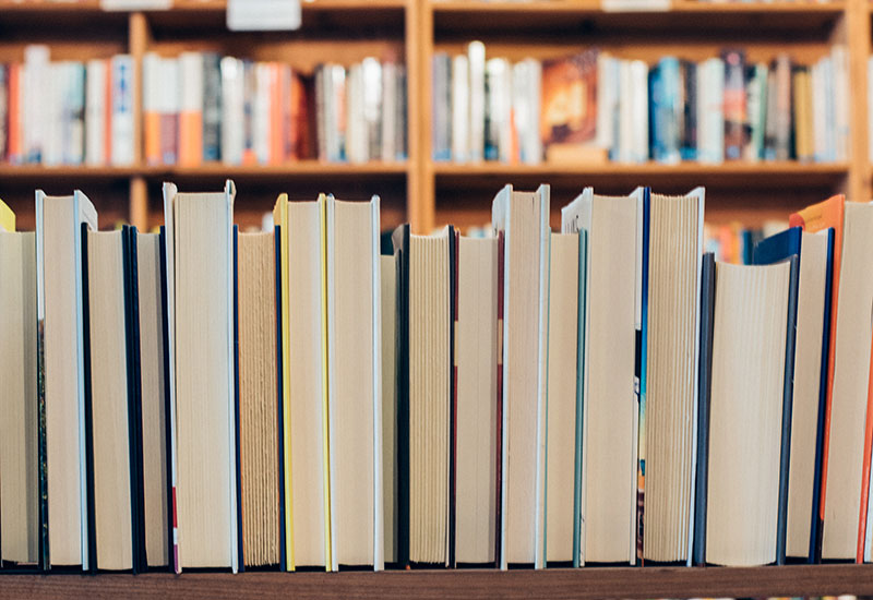 Row of books on a shelf