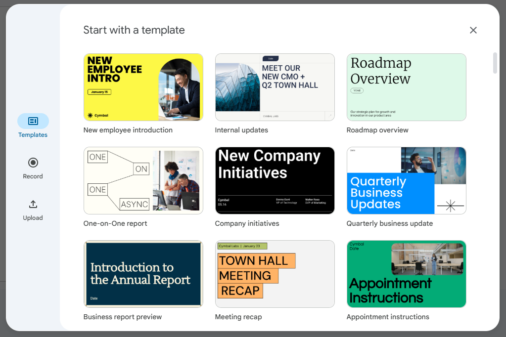 This screenshot shows a collections of templates that a user may choose.