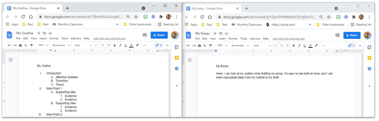 This image shows tiled windows with an outline on the left and a rough draft on the right.