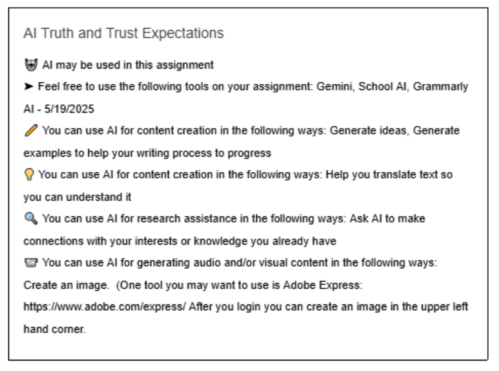 This screenshot shows the teacher AI Truth and Trust Expectations.