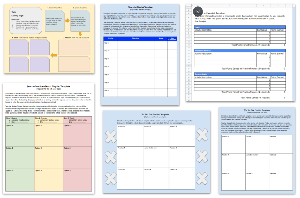 This image shows screenshots of the various templates.