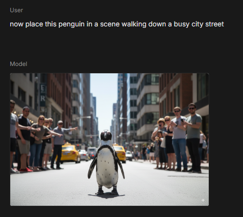 New image of penguin on a city street