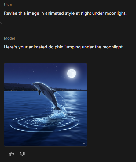 Screenshot shows the new image of the dolphin under moonlight.
