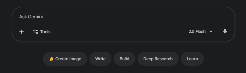 Screenshot of the Gemini home screen