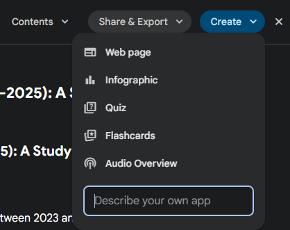Screenshot of the Gemini Deep Research Create options.