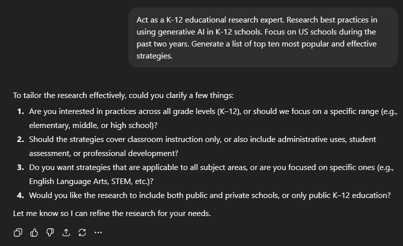 Screenshot showing four follow-up questions