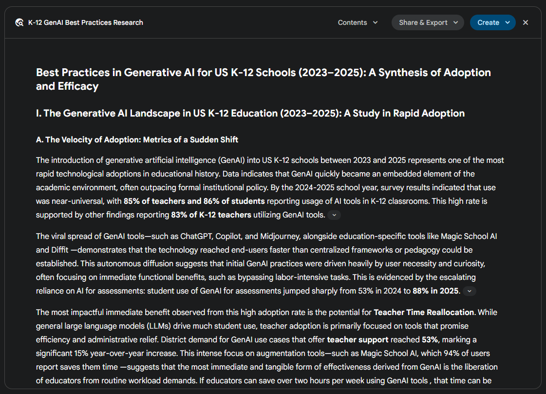 Screenshot of Gemini Deep Research Report