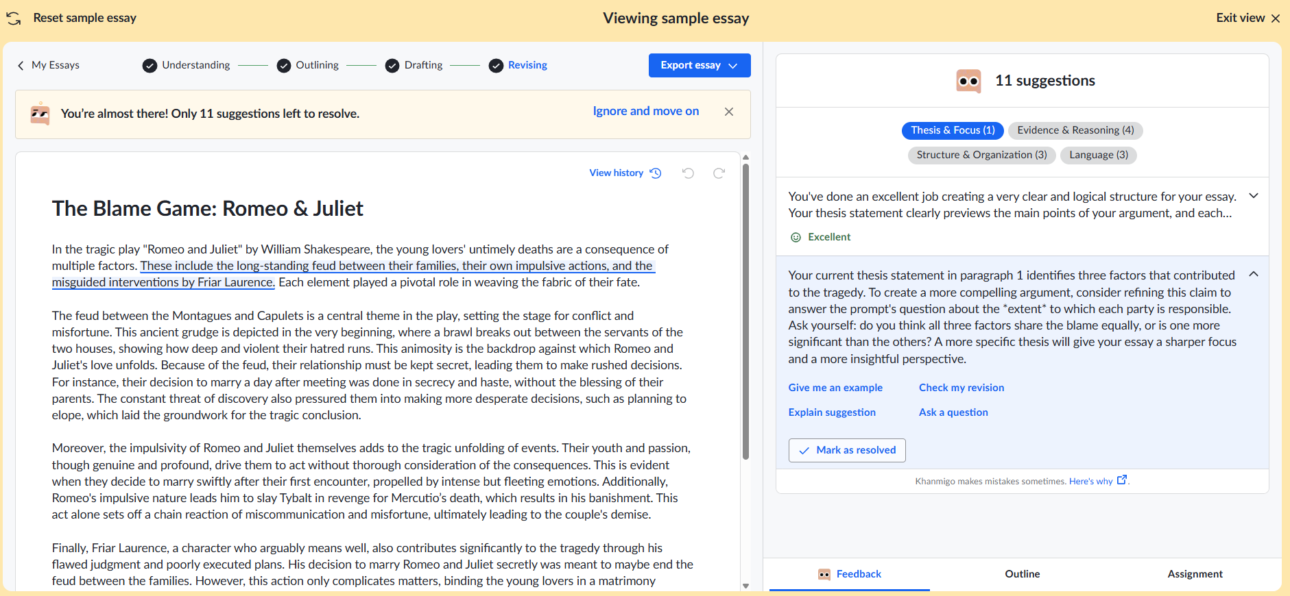 Screenshot showing draft on left and suggested edits on the right