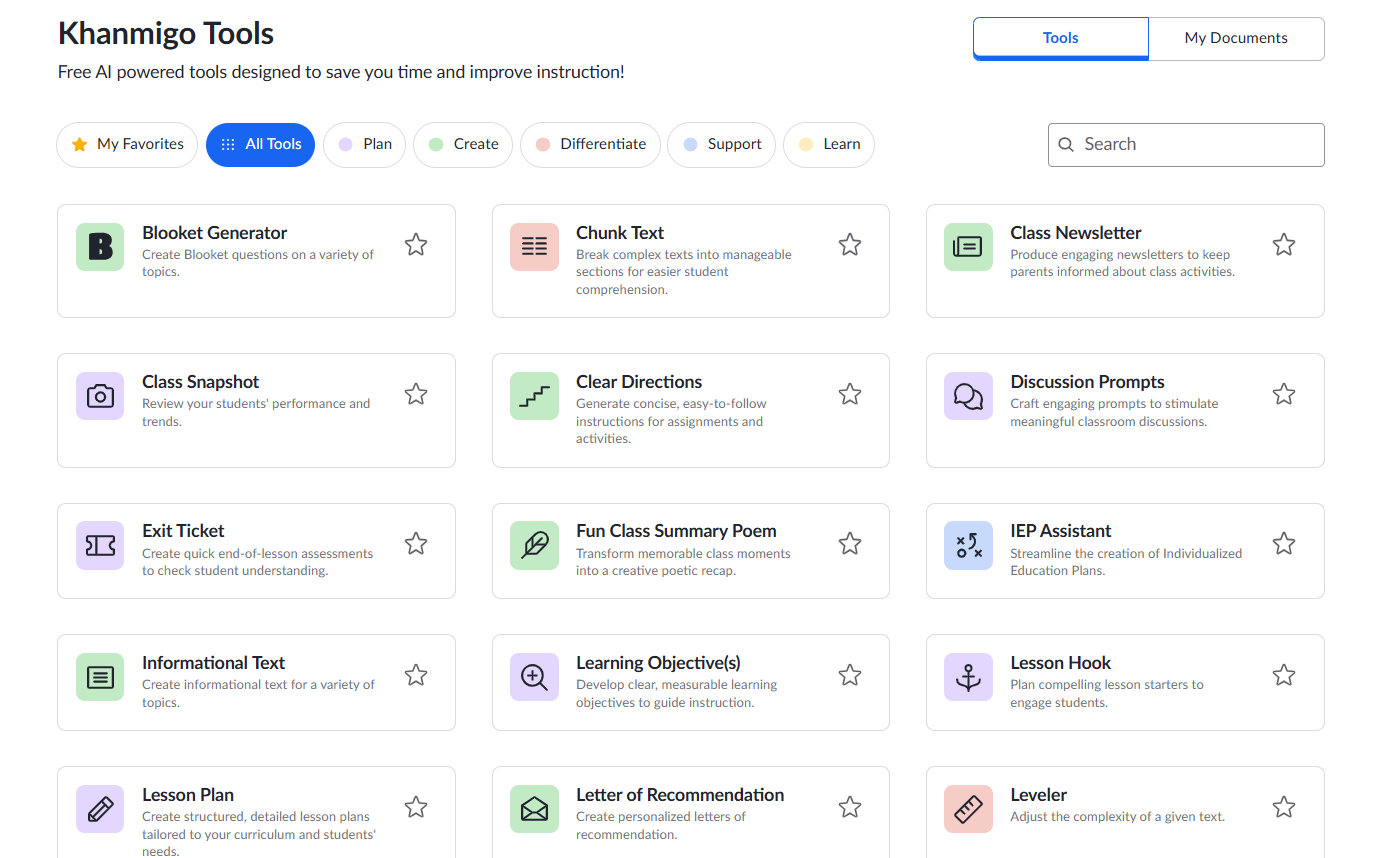 Screenshot of teacher tools and menus