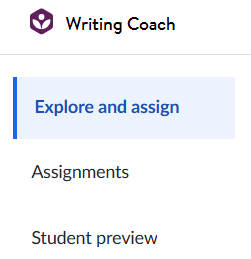 Screenshot showing three writing coach categories